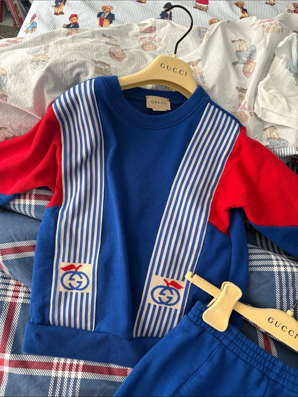 Gucci Blue and Red Kids Logo Track Set with hangers!!